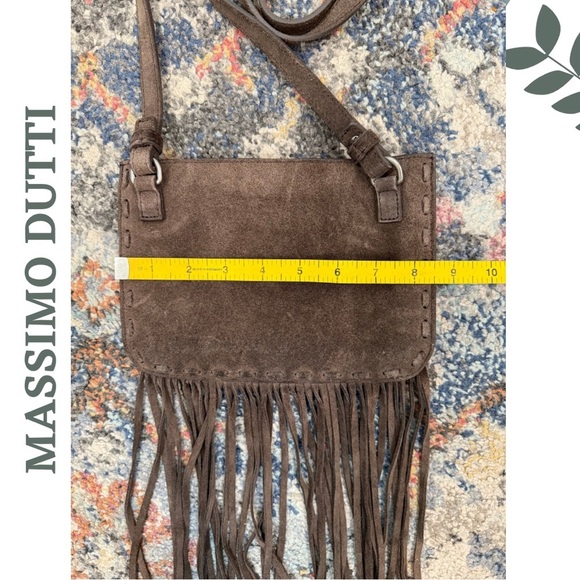 Massimo Dutti Brown Suede Fringe Crossbody Bag | Zip Closure | Adjustable Strap - Picture 8 of 10